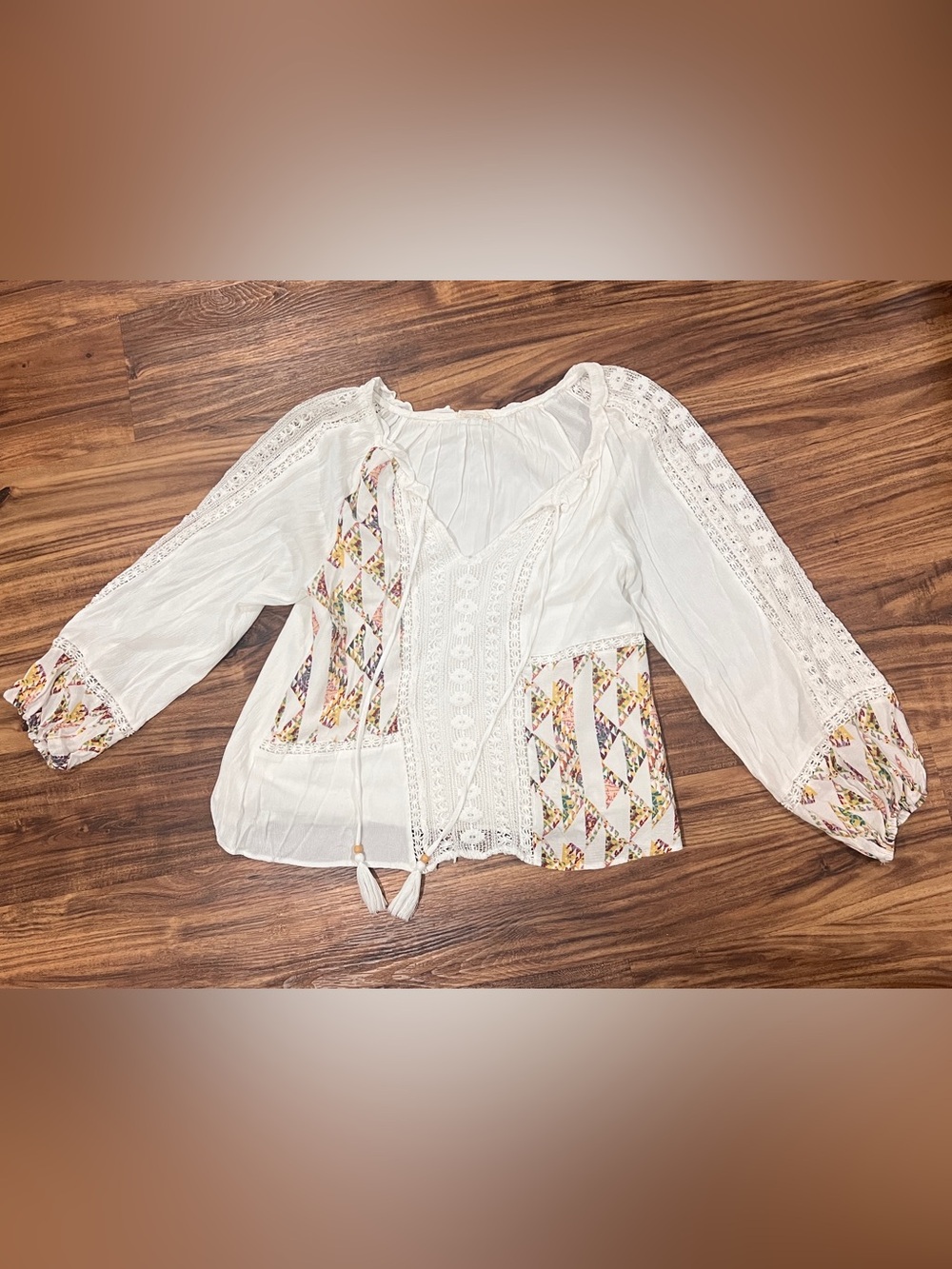 Miss Me White Boho Lace & Tassel Peasant Blouse